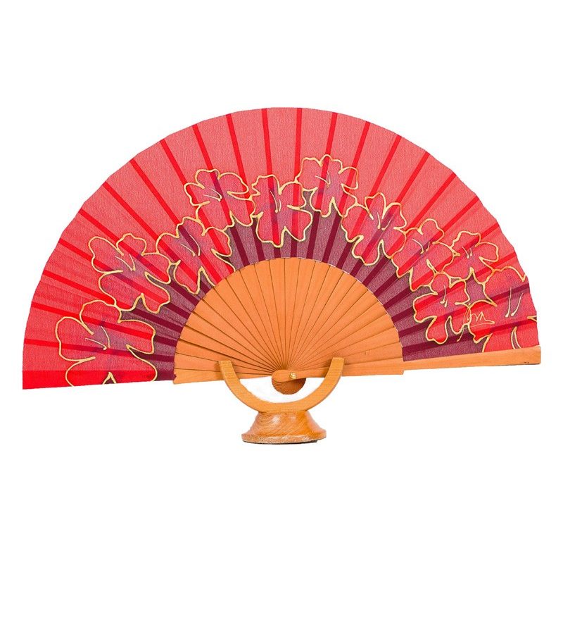 Ventall de seda amb flors vermelles