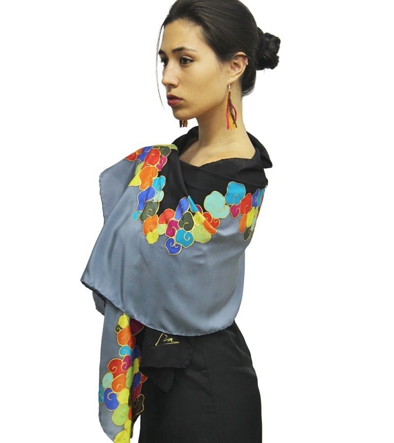 FULAR SEDA NATURAL CARACOLES COLORES